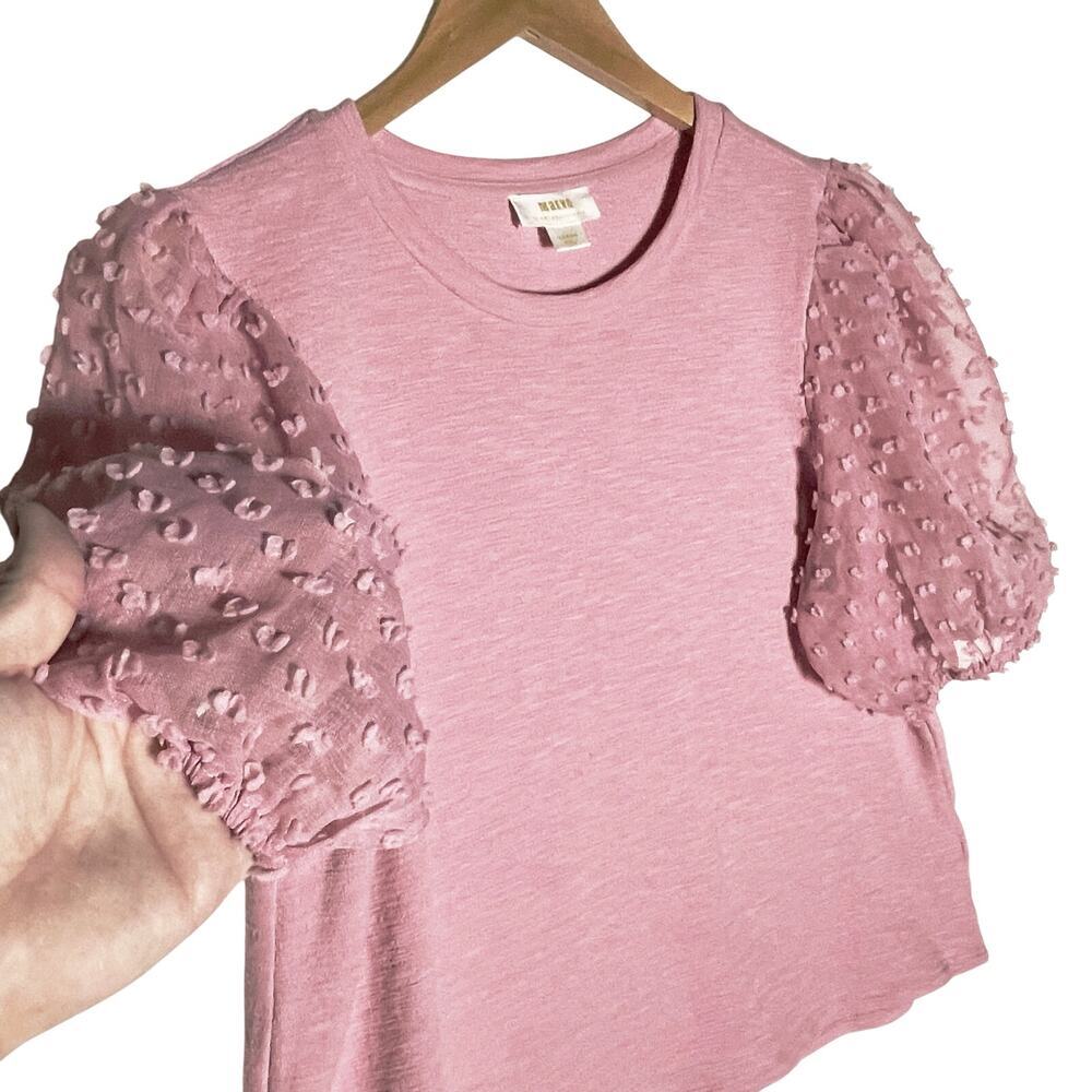ANTHROPOLOGIE MAEVE Women’s Pink Puff Sleeve Pullover Knit Top Large - Picture 3 of 4